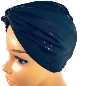 New! Satin Lined Black Emoji Turban Hair Wrap